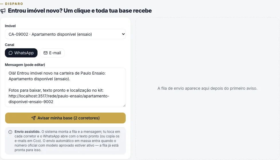 Aviso de imóvel novo pra base