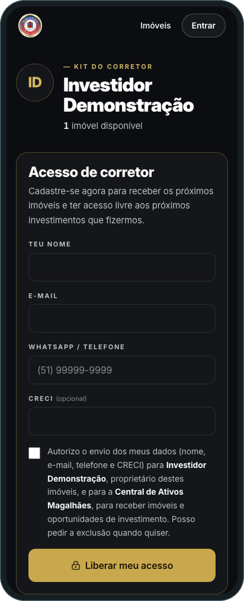 Cadastro do corretor